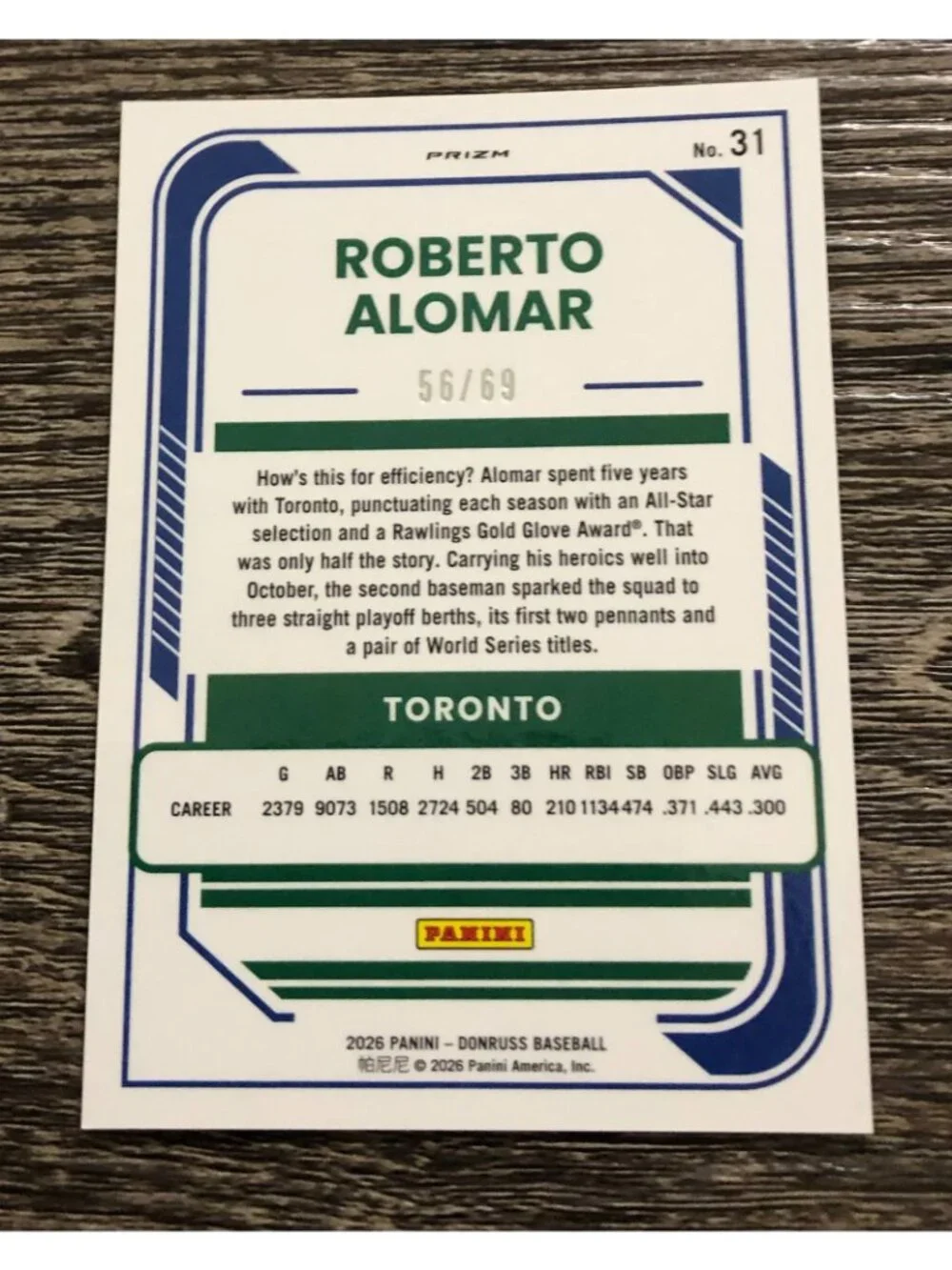 2026 Donruss Optic Roberto Alomar #31 Electricity SSP 56/69